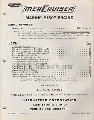 Aug. 1965  Mercruiser  Marine  150  Engine Parts Manual (774) • $26.38