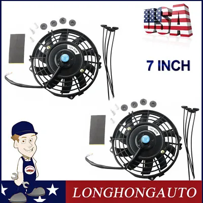 2 X Pair 7  Inch 12V Universal Electric Radiator Slim Fan Push Pull W/ Mount Kit • $33.88