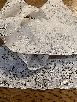 BTY - Vintage 2  1/4 Inch Wide White  Medalian Insertion Lace  Edging Trim • $5.50