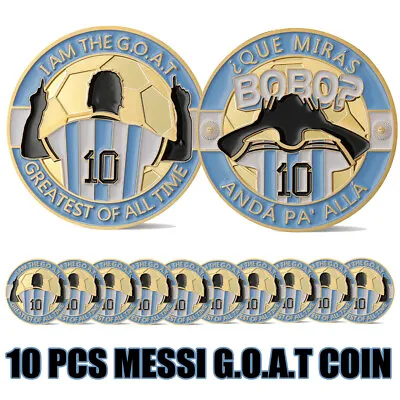10pcs Messi G.O.A.T Football Best Player Gold Plated Argentina Flag Coin GIFT • $16.99