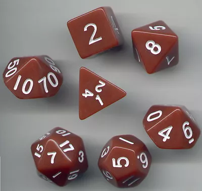 NEW RPG Dice Set Of 7 - Opaque Brown  D4 D6 D8 D10 D12 D20 D00-90 • $7.19