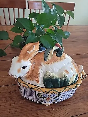 Fitz & Floyd Classics Ricamo Bunny Rabbit Soup Tureen Without Ladle Excellent • $67.40