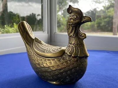 Asian Art Brass Metal Sculpture Trinket Box Mark Sign Rooster Pheasant Home Rare • $54.99