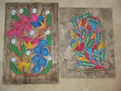 Vintage Mexican Folk Art Amate Bark Paintings - Set Of Two  • $34.90