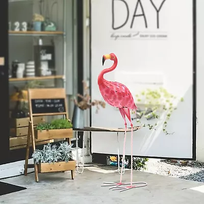 1PCS Metal Birds Yard Art Outdoor Statue Large Pink Flamingo Lawn Ornaments • $41.32