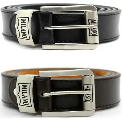 New Mens Milano Black Brown 1.5  Wide Bonded Leather Casual Work Belt • £7.77