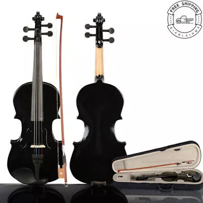 Best-Selling Top Quality 3/4 Acoustic Violin Set Case+Bow+Rosin Basswood Black • $60.12