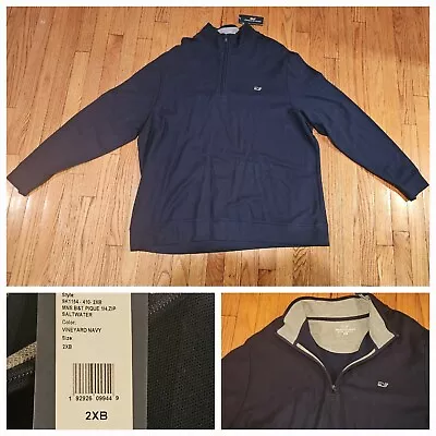 NWT Vineyard Vines B&T Pique 1/4 Zip Saltwater Navy Blue Men Size 2XB 2XL Big 🐋 • $48.99