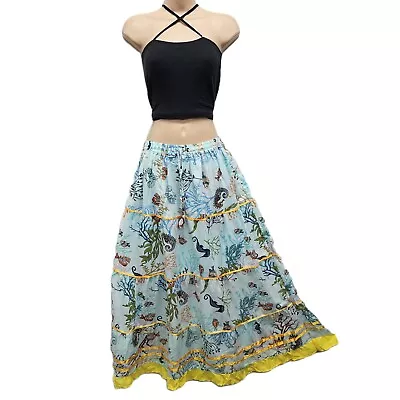 Cotton Summer Skirt Maxi Printed Boho Comfort Elasticated One Size 8 10 12 14 16 • £11.99