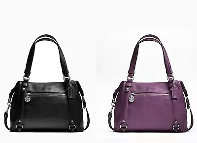 Coach F17566 Leather Alexandra Convertible Pebble Leather Tote Black/Purple NWT • $258