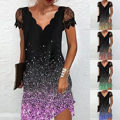$33.63 • Buy Casual Dresses For Women Summer Party Women Lace Splice Dress Casual Wavy V Neck