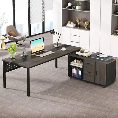 Tribesigns L Shaped Office Desk Large Executive Desk With Rolling File Cabinet • $312.11