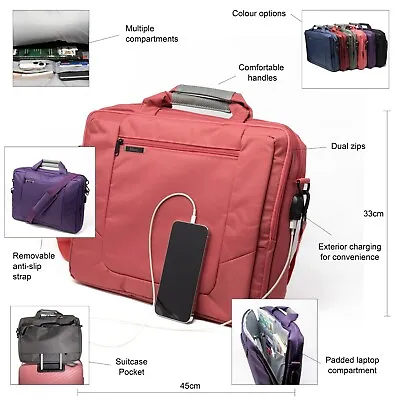 BIZEY Pink 17 Inch Laptop Netbook Bag Shoulder Messenger Case Charging Port • £37.95
