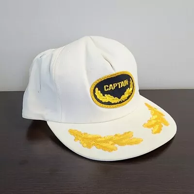 VINTAGE Captain Cap Hat White OSFA Scrambled Egg Brim White Black Gold Mesh Back • $3.95