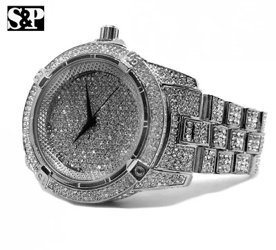 Men Hip Hop White Gold Plated Iced Bling Quavo Metal Band Clubbing Watch • $34.99