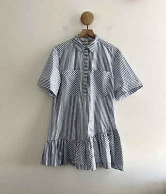 $35 • Buy Zara Collared Button Dress With Ruffles Assymetrical Hem NWT NEW