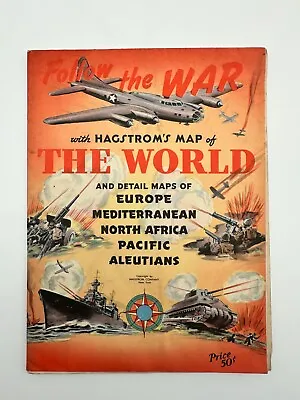 Follow The War Hagstrom's Map Of The World 1940's World War II WWII Folding Map! • $23.99