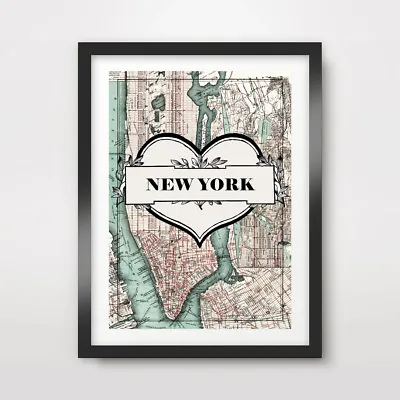 £22.99 • Buy LOVE NEW YORK CITY MANHATTAN MAP ART PRINT POSTER Home Decor Wall Picture 10Size
