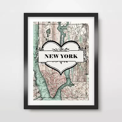 LOVE NEW YORK CITY MANHATTAN MAP ART PRINT POSTER Home Decor Wall Picture 10Size • £14.99