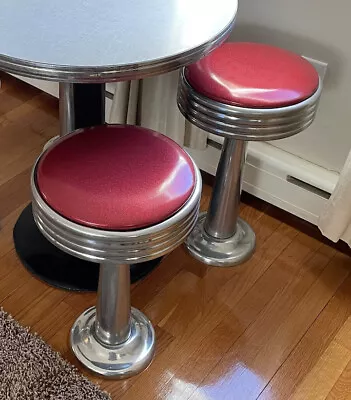 Vintage Vinyl/Chrome Soda Fountain Ice Cream Shoppe Stools (pair) Great Shape! • $249.99