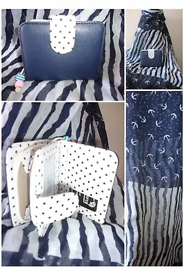 Nautical Navy And White Anchor Print Ladies Scarf/Shawl + Navy And White Purse • £13.99