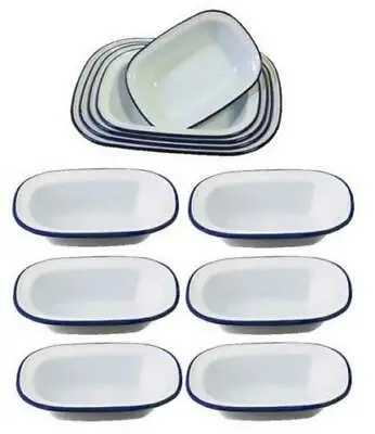 Enamel 16cm Oblong Steak Pie Dish White Falcon Traditional  X 6 • £21.99