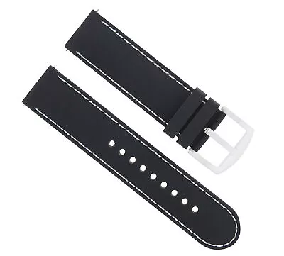 22mm Soft Rubber Diver Band Strap For Invicta Russian 1326 Black White Stitching • £14.42