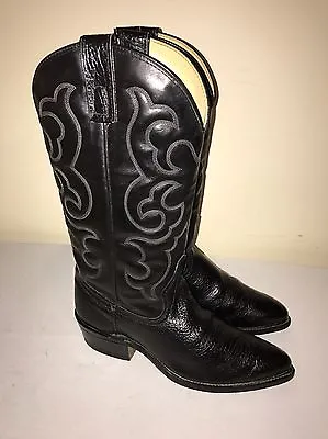 Mens Texas J Toe Cowboy Leather Black Boots Size 7.5 D • $42.99