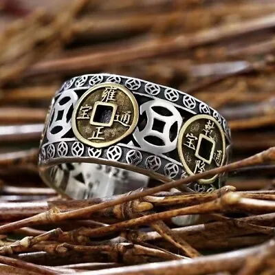 Amulet Fashion* Ring Mantra Talisman Scalable Coin Thai Lucky Adjustable Unisex • $25