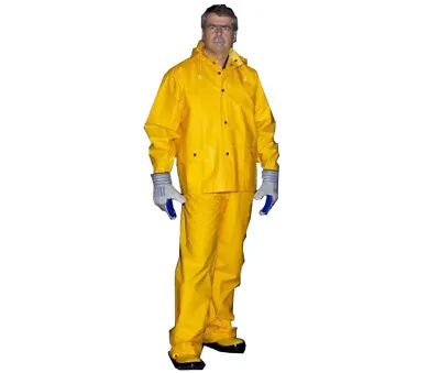 3 Piece Safety Rain Suit Yellow Rain Jacket W Detachable Hood And Overalls • $15.95