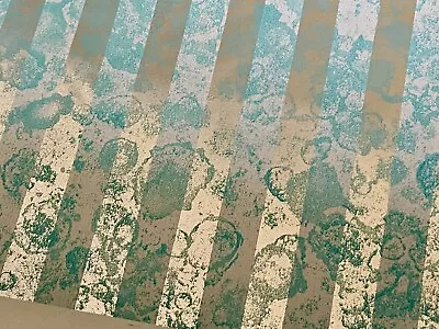 Vintage Metallic Foil Wallpaper Aqua Silver 28” Width 60s 70s • $55