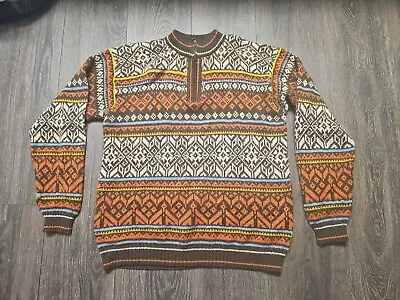 VINTAGE 100% Alpaca Wool Sweater Mens Large Pullover Argyle Crewneck Soft (AD6) • $27.50