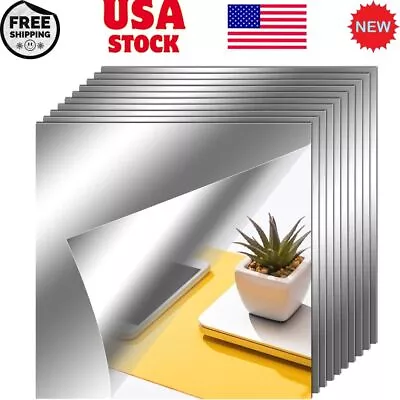 Flexible Mirror Sheets - Self Adhesive Non Glass Mirror Tiles - Home Wall Decor • $25.99