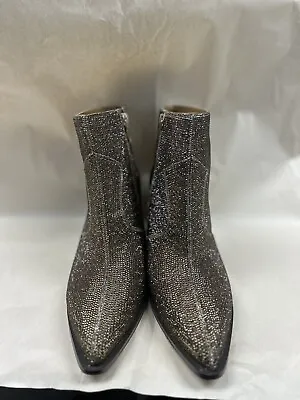 Jessica Simpson Zalor Rhinestone Western Bootie Bronze Glitter Gabor Size 9.5 W • $50