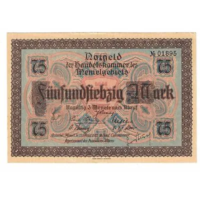 [#629678] Banknote Memel 75 Mark 1922 1922-02-22 KM:8 UNC • $362.70