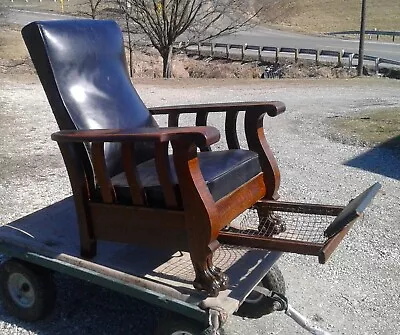 Antique Mission Oak Quarter Sawn Oak Push Button Reclining Chair Foot Rest 1910s • $395