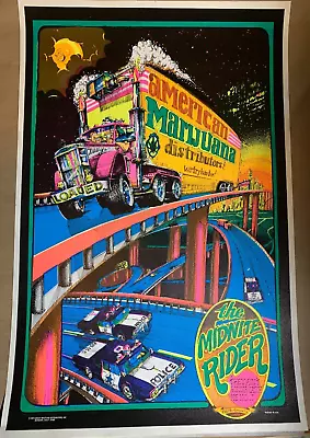 MIDNITE RIDER VINTAGE 1973 BLACKLIGHT HEADSHOP POSTER By BILL HOORMAN -NICE! • $99.95