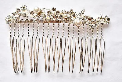 Rhinestone Faux Pearl Hair Comb Silver Tone Formal Wedding Hair Accessories • $9.99