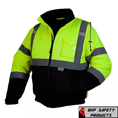 High Visibility Insulated Hi Vis Reflective Road Work Safety Bomber Jacket Coat • $37.50