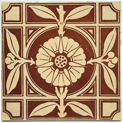 Antique Fireplace Tile Block Printed Floral Design By Maw & Co C1900 • $43.52