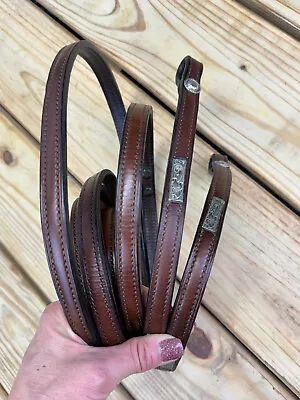 Vintage Doubled & Stitched Western Horse Bridle SPLIT REINS W Silver ~ 5/8  • $65