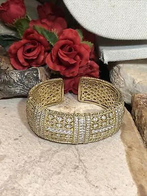 9. Judith Ripka Yellow Sterling Silver 925 CZ Hinged Cuff Bracelet 7  76.7g • $259.99