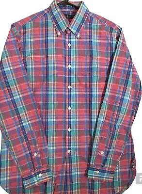 Ralph Lauren Men's Pink Blue Madras Plaid Button Down Shirt Long Sleeve Medium • $16