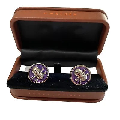 Robert Talbott Chelsea Cuff Links NWT Purple Skull & Crossbones Chrome $325 • $125