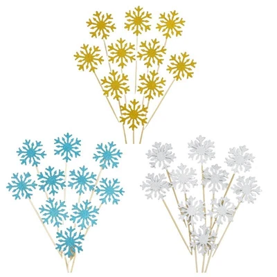 £3.23 • Buy 10pcs Snowflake Cake  Glitter Cupcake Picks Stick For Christmas Cake Decor