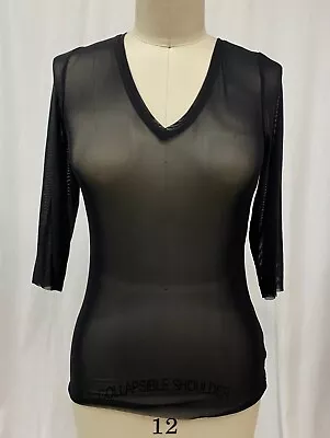 ALQUEMA Black Mesh Top V Neck Mid Sleeve Size 1 = S • $9