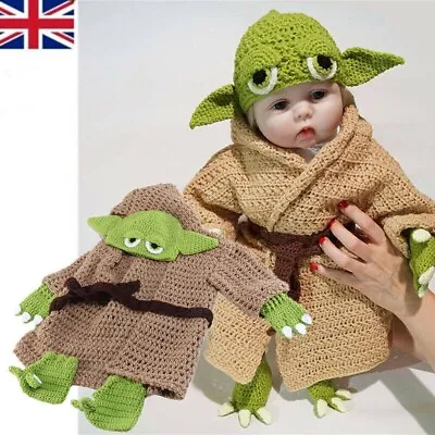 Baby Yoda Mandalorian Handmade Knitted Star War Newbaby Outfit Costume Cosplay • £18.99