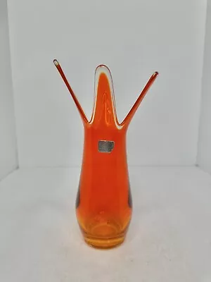 Vintage MCM Viking Glass 8.75” Persimmon 4 Flare Swung Vase Amazing  W/label • $89.99