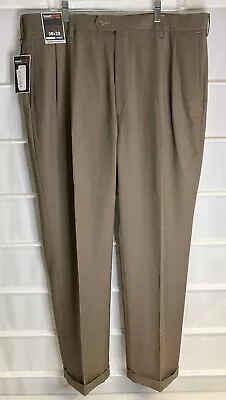 Travel Smart Roundtree & Yorke Brown Classic Fit Pleated Cuffed Pants 38x29 NWTS • $19.99