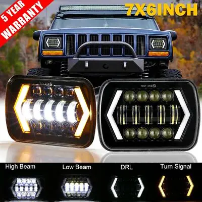$60.99 • Buy 2X 7x6  5x7  LED Headlights Hi-Lo DRL Turn Lamp For Jeep Cherokee XJ Wrangler YJ